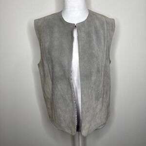 Vintage 70s Leather Suede Vest Womens Large Gray Western Pockets Equestrian‎ L